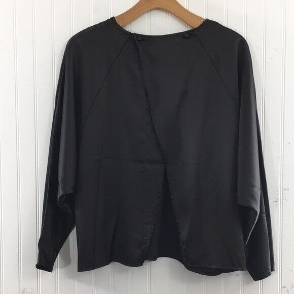 Asos‎ Black Wrap Back Top Womens 14 Dolman Long Sleeve Tee Open Split Back - Picture 4 of 12